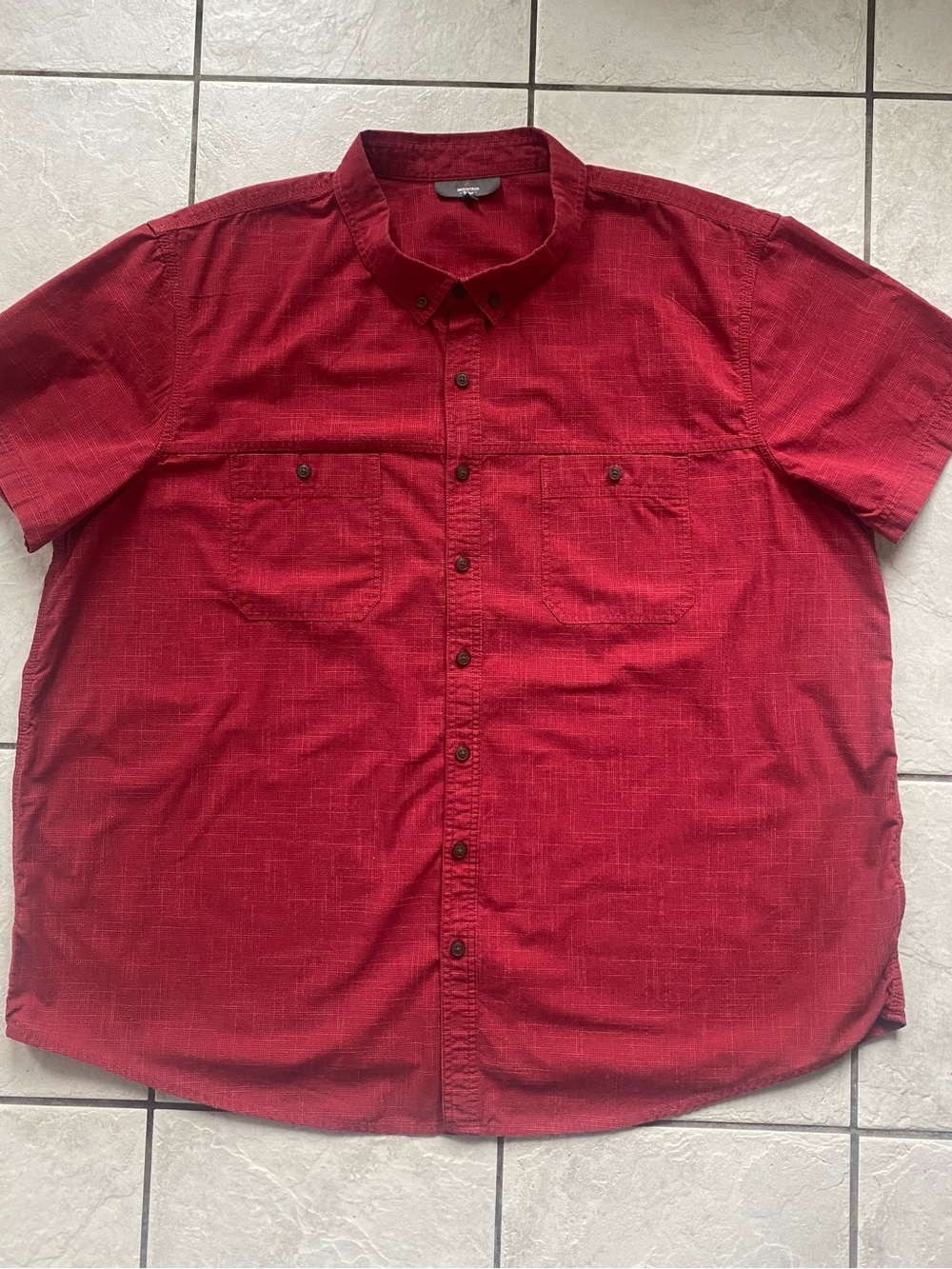 Mountain Ridge Men 3XL Button Down Shirt Red Textured Casual Short Sleeve Pocket